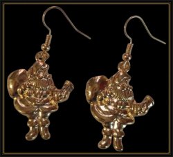 Gold Tone Santa Claus Theme Dangle Earrings Handmade