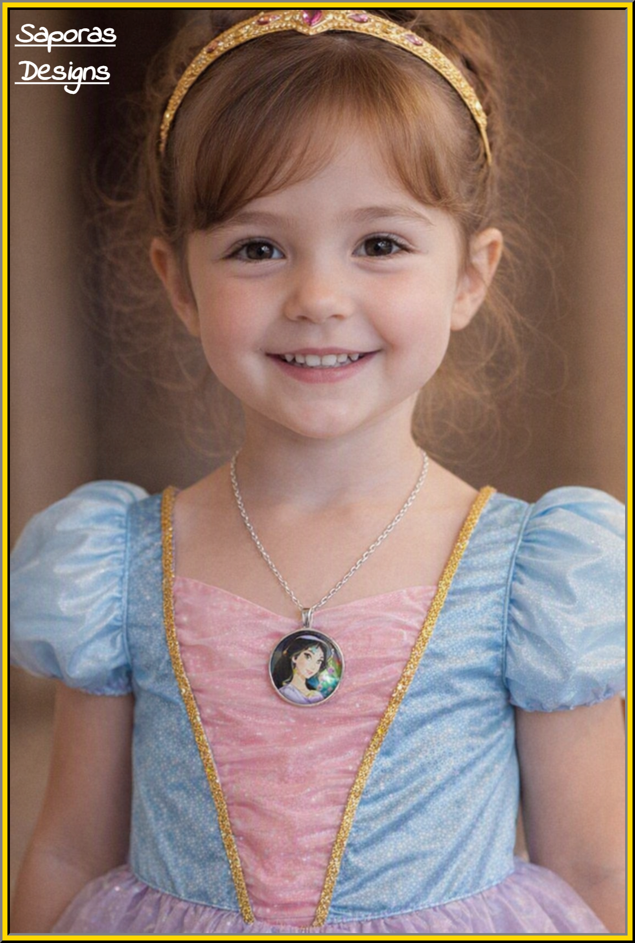 Image 0 of Silver Tone Princess Jasmine Theme Necklace For Girls