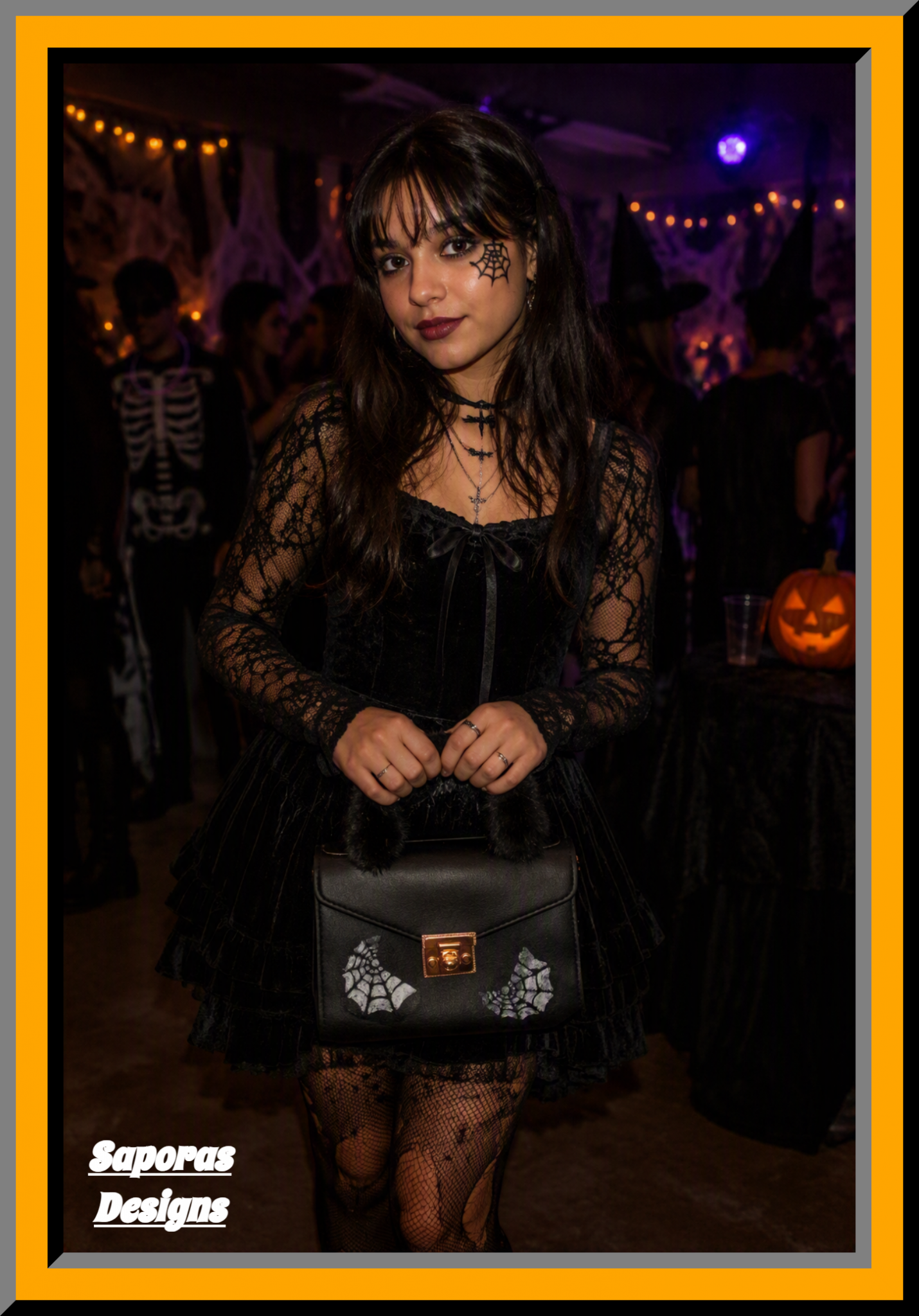Image 0 of Hand Painted Spider Web Leather Handbag With Fur Handle Biker Gothic Punk Rock 