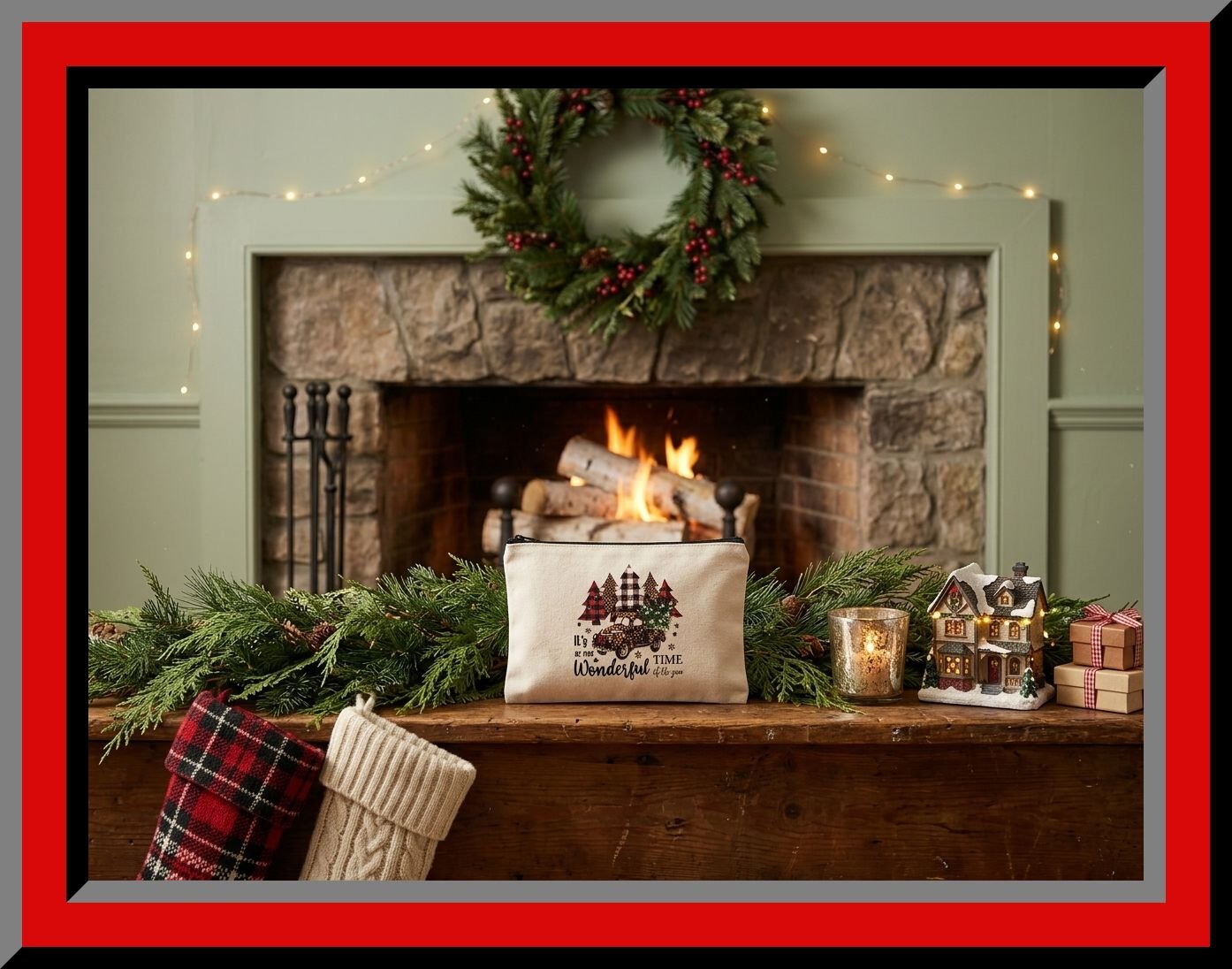 Image 0 of It's The Most Wonderful Time Of The Year Handmade Cosmetic Bag Christmas Theme