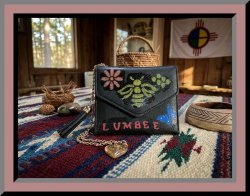 Black Leather Mini Hand Painted Lumbee Wallet