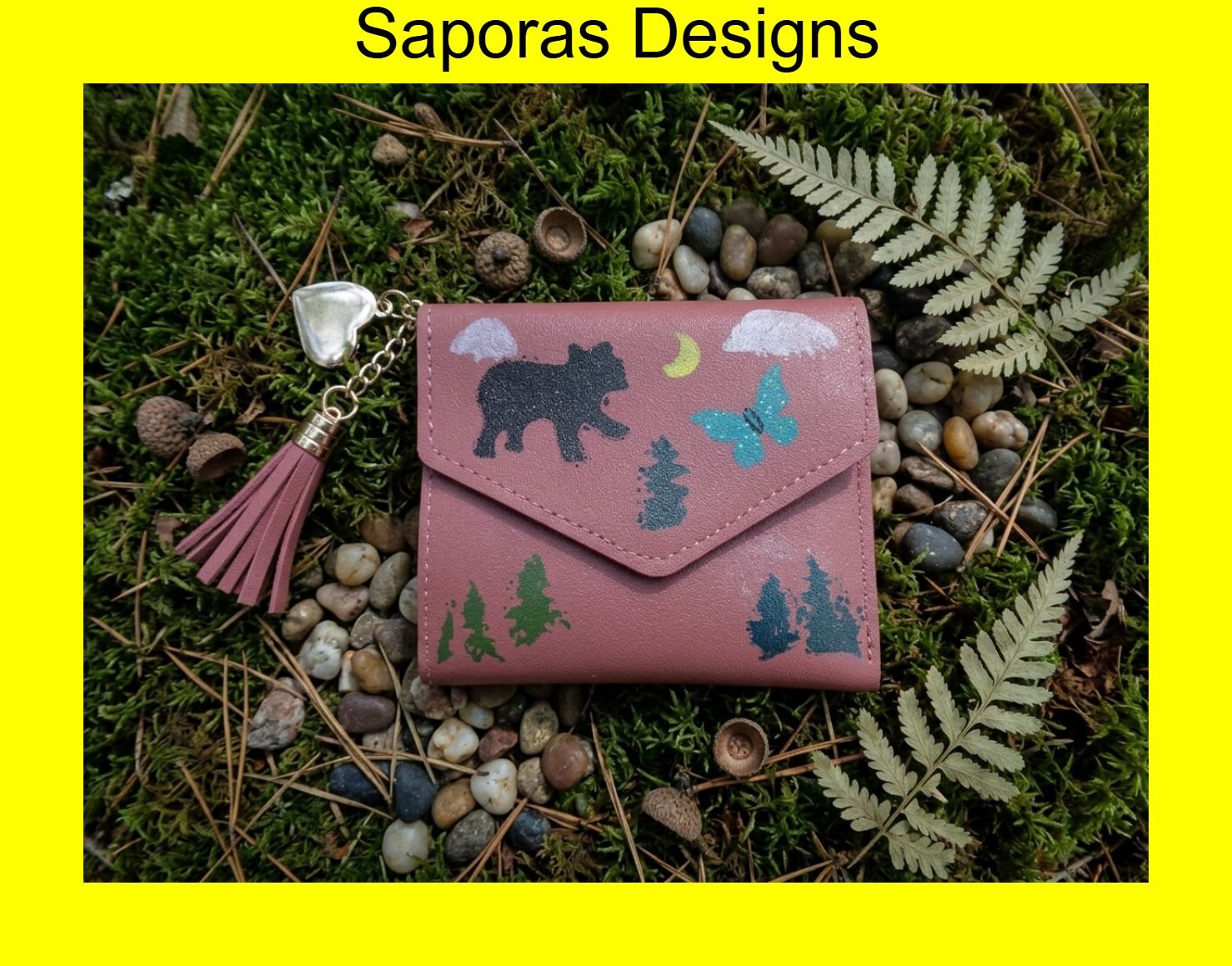 Image 0 of Brown Leather Hand Painted Nature Theme Mini Wallet