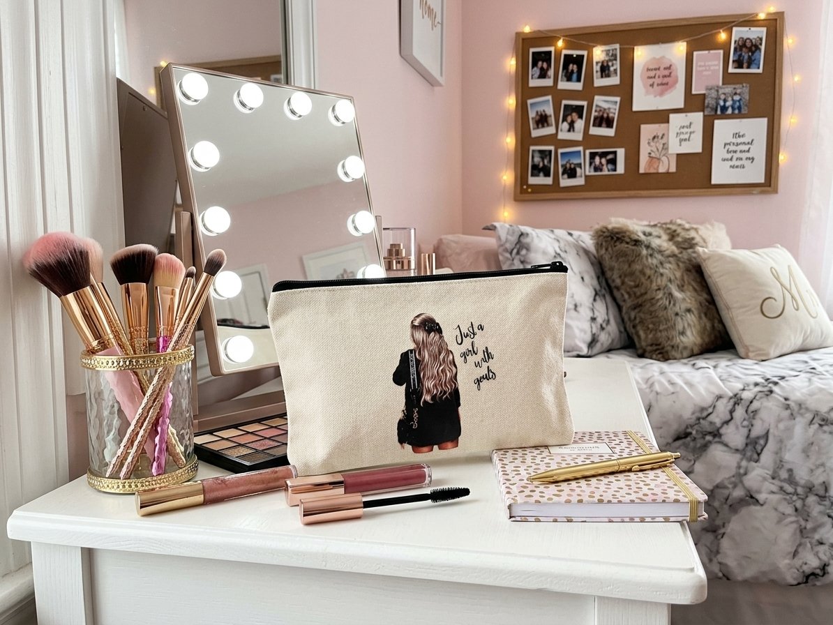 Image 0 of Just A Girl With Goals Cosmetic Bag For Teens