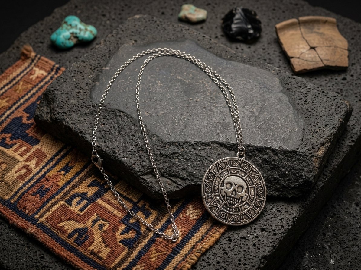 Image 0 of Silver Tone Curse Of The Black Pearl Pirates Of The Caribbean Theme Necklace