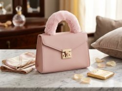 Pink Leather Mini Handbag With Fur Handle