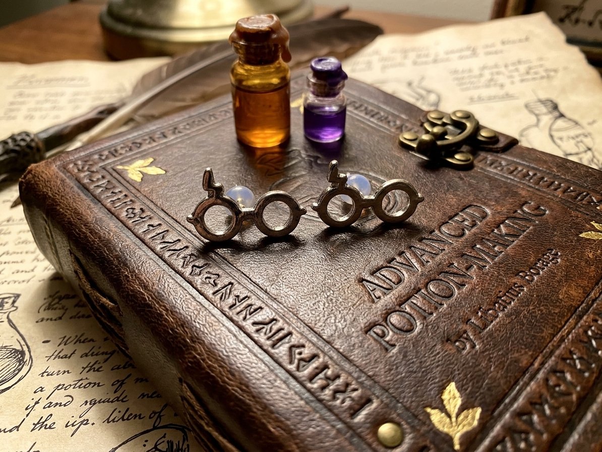 Image 0 of Harry Potter Glasses With Scar Theme Stud Silver Tone Earrings