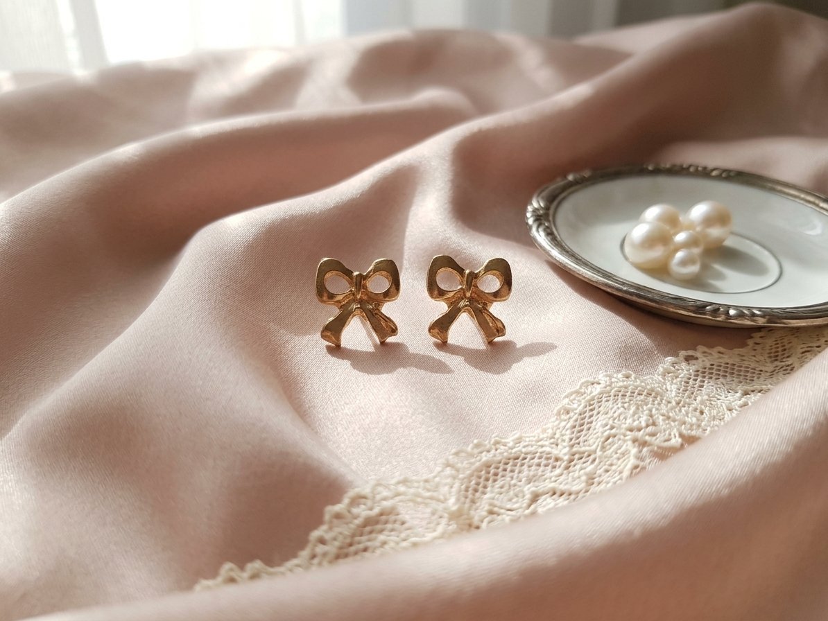 Image 0 of Christmas Theme Bow Stud Earrings Gold Told For Kids Girls Teen