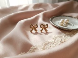 Christmas Theme Bow Stud Earrings Gold Told For Kids Girls Teen