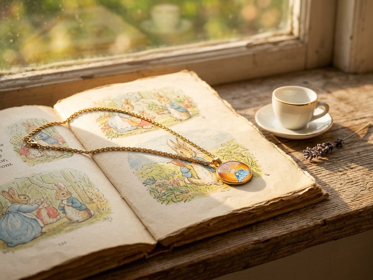 Image 0 of Gold Tone Never Say Never Peter Rabbit Theme Necklace