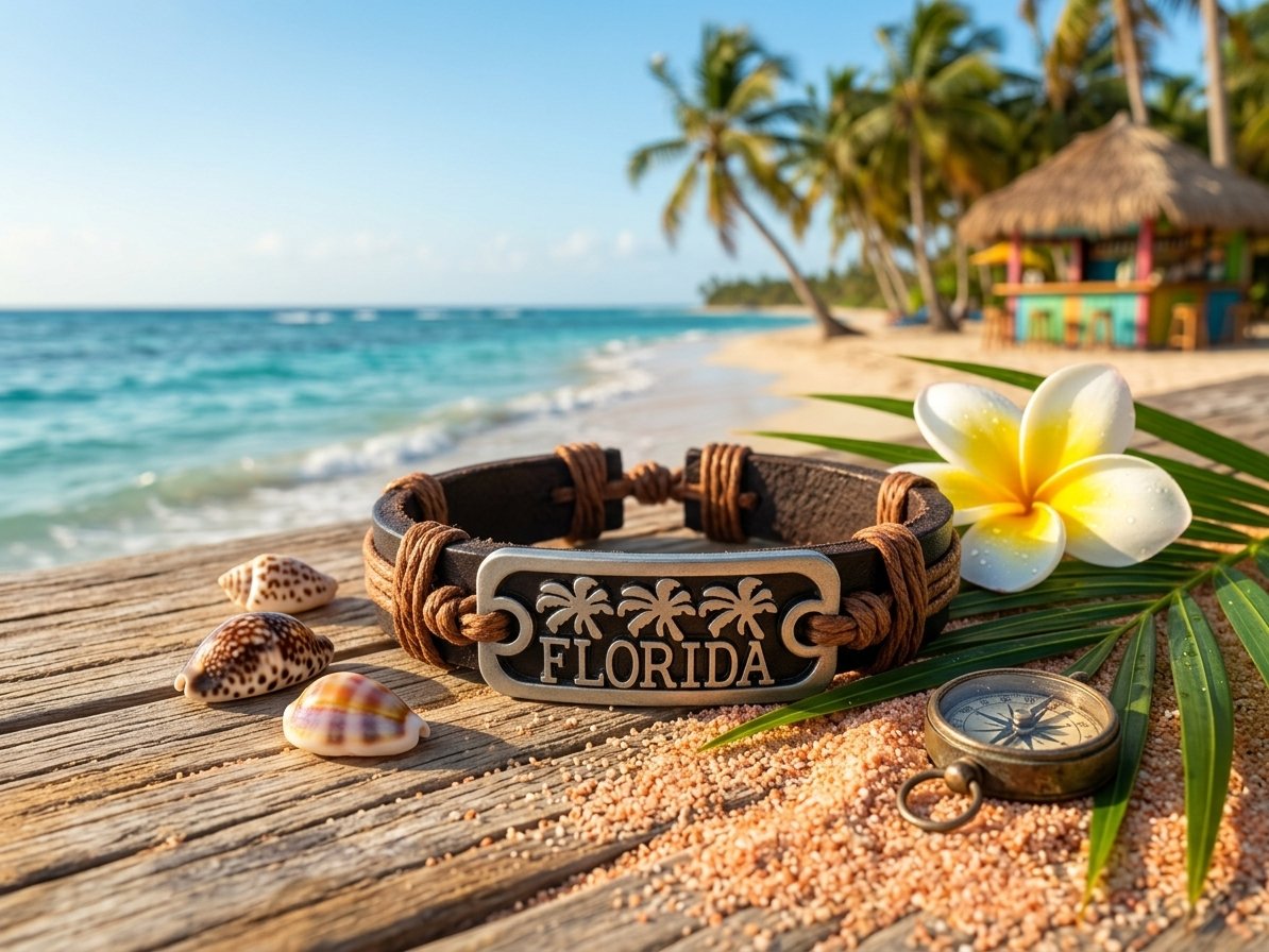 Image 0 of Handmade Leather Florida Theme Bracelet For Men