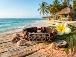 Handmade Leather Florida Theme Bracelet For Men