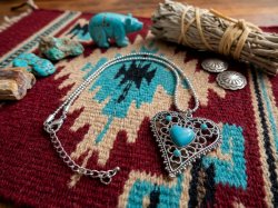 Tibetan Silver & Turquoise Heart Theme Necklace Native Ethnic Tribal Bohemian