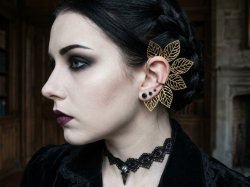 Leaf Theme Ear Cuff Earring Gold Tone Unisex Biker Gothic Punk Rock