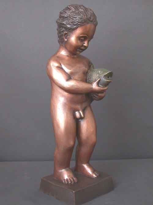 Baby Boy With Fish Bronze Fountain Sculpture 
