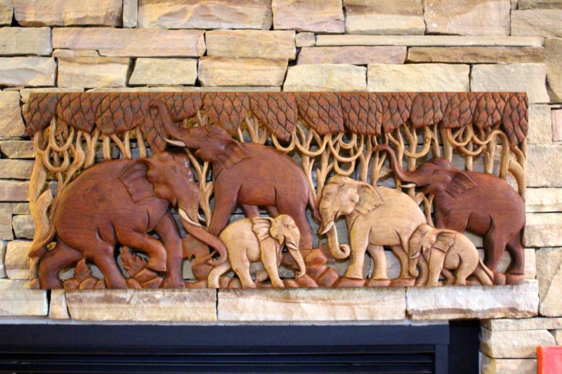 Elephant Family Carved Wall Hanging Plaque Decor Signed Dated Origi(FREE SHIP)