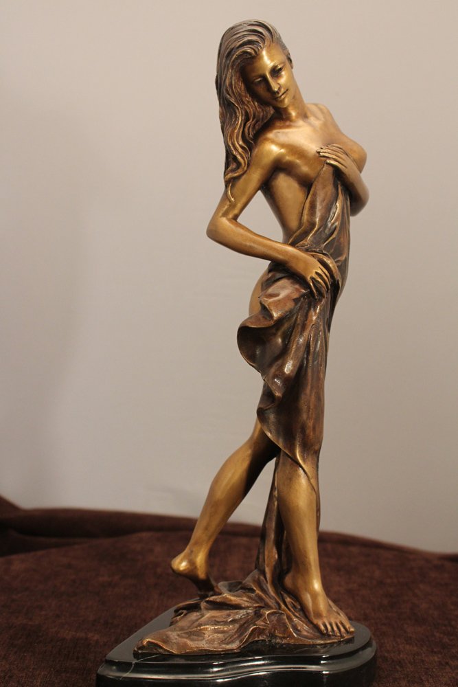 Modest Bronze Semi Nude Sinuous Body, Lost Wax Process on Polished Marble