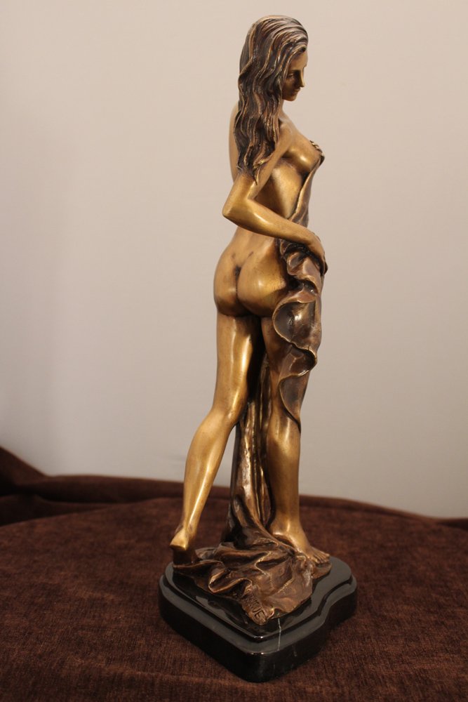Image 1 of Modest Bronze Semi Nude Sinuous Body, Lost Wax Process on Polished Marble