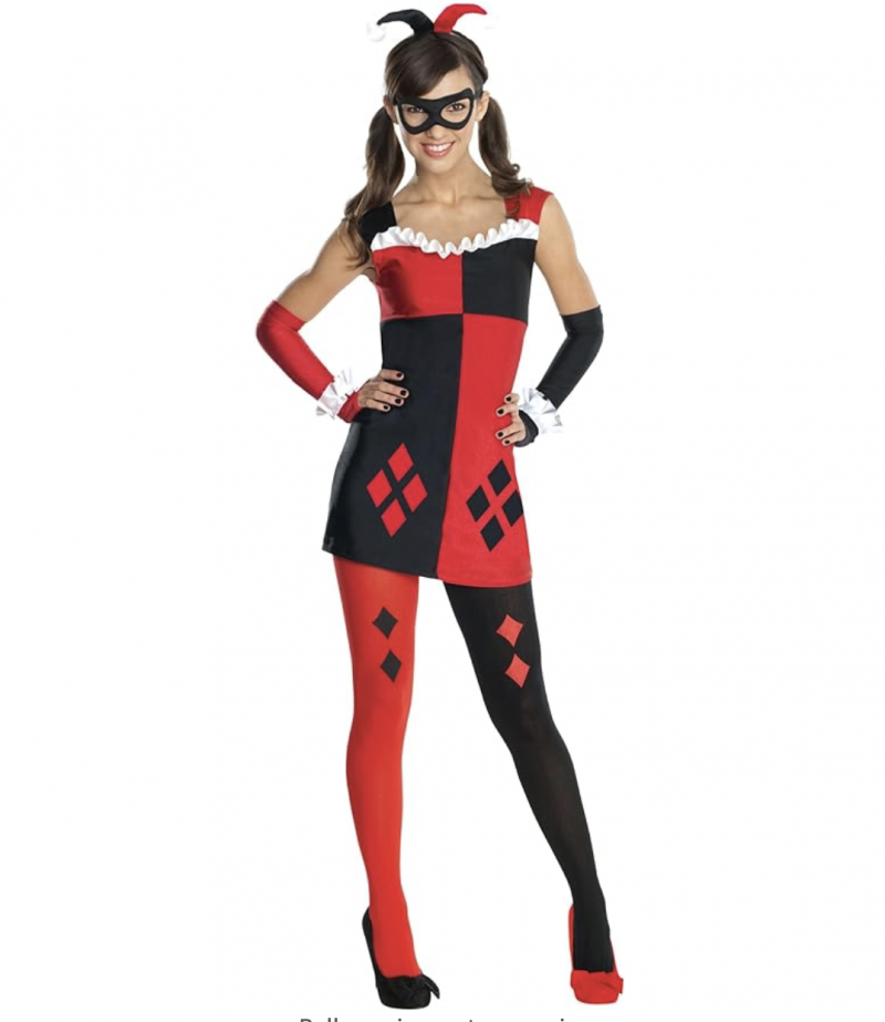 Rubies DC Super Villains Harley Quinn Tween Costume, Red, Black