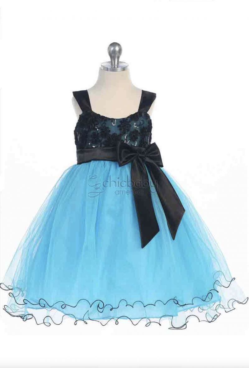Image 0 of Stunning Girl's Chic Turquoise/Black Flower Girl Pageant Party Dress, USA - Turq