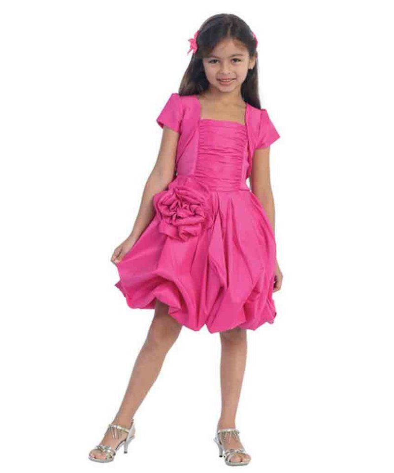 Stunning Girl's Fuchsia or Red Flower Girl Pageant Party Dress w/Bolero - Fuchsi