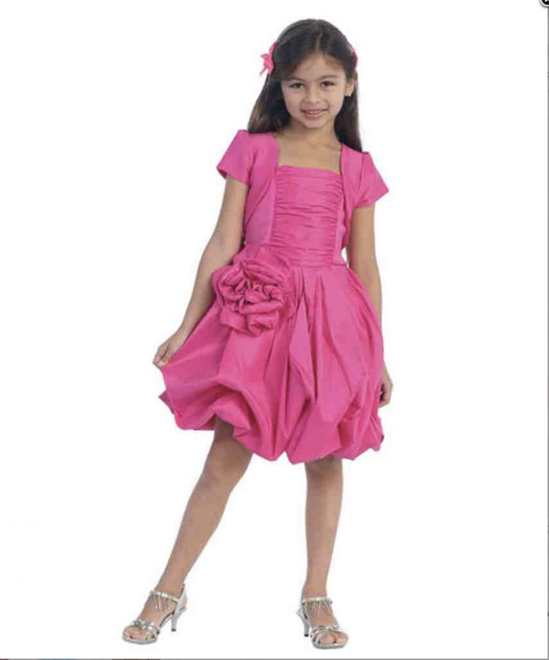 Image 2 of Stunning Girl's Fuchsia or Red Flower Girl Pageant Party Dress w/Bolero - Fuchsi