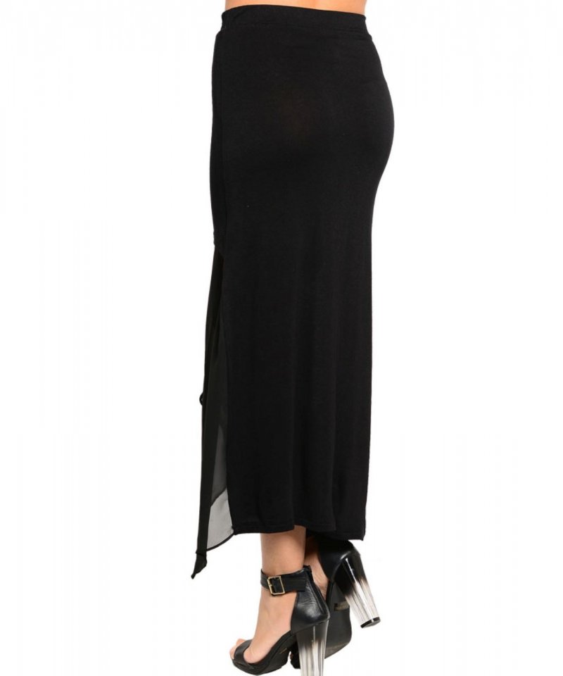 Image 1 of Chic Black Chiffon Maxi Lined Skirt, Gypsy Hem, Juniors, Cocktail Club Party