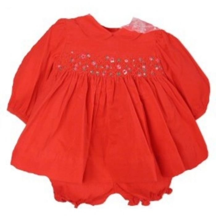 Gorgeous Red Smocked Baby Girl Dress & Bloomers Set, Carriage Boutique - 6 Month