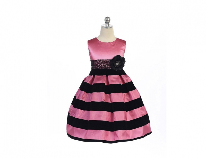 Posh Hot Pink Black Stripes Pageant Flower Girl Dress Crayon Kids USA - Hot Pink
