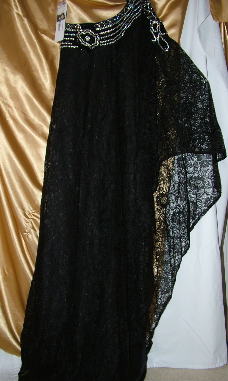 Image 4 of Sexy One Shoulder Grecian MOB Prom Black or Ivory All Over Lace Lined Dress $498