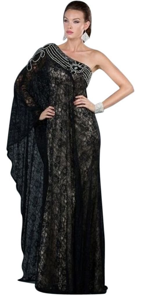 Image 0 of Sexy One Shoulder Grecian MOB Prom Black or Ivory All Over Lace Lined Dress $498