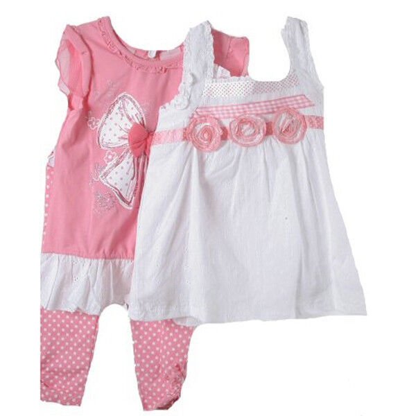 Image 1 of Precious Little Girls Pink & White 3 Pc Boutique Lace Tops/Leggings Set Nannette