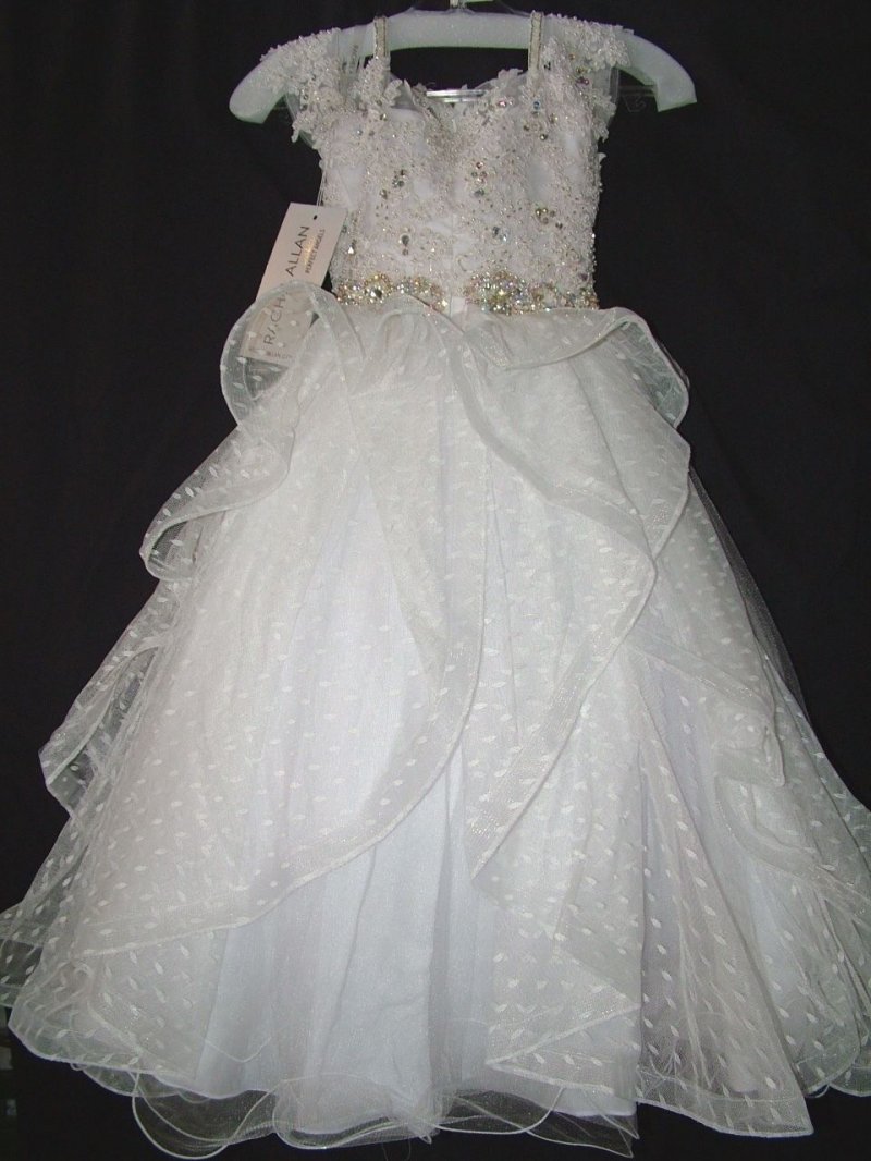 Image 1 of Perfect Angels Little Girls' Beaded Tiered All White Pageant/Flower Gown Dress -
