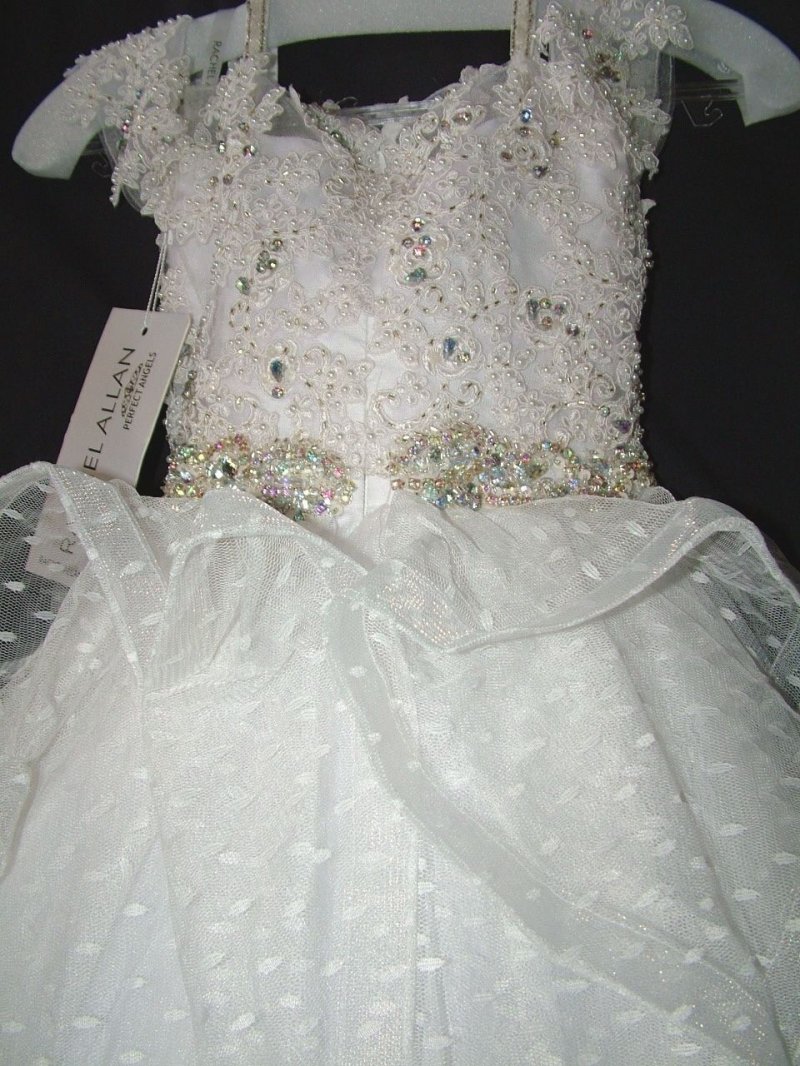 Image 4 of Perfect Angels Little Girls' Beaded Tiered All White Pageant/Flower Gown Dress -