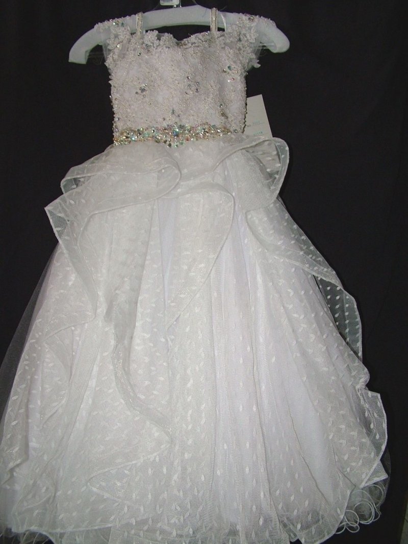 Image 5 of Perfect Angels Little Girls' Beaded Tiered All White Pageant/Flower Gown Dress -