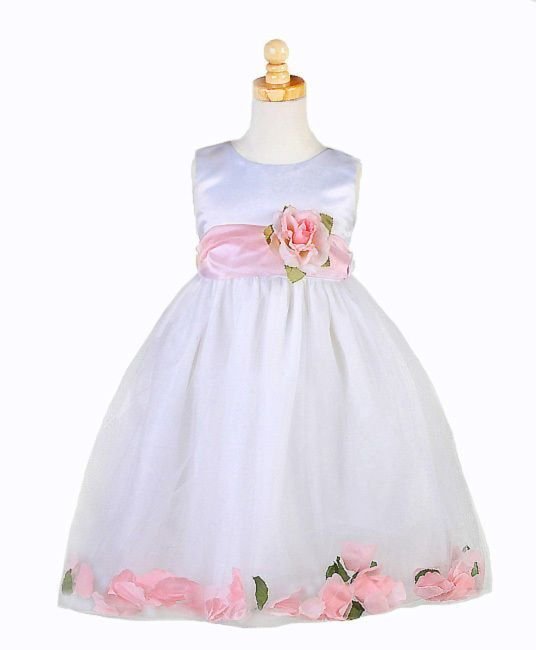 Image 1 of Stunning White Christening Flower Girl Dress w/Pink Petals Crayon Kids USA - Whi
