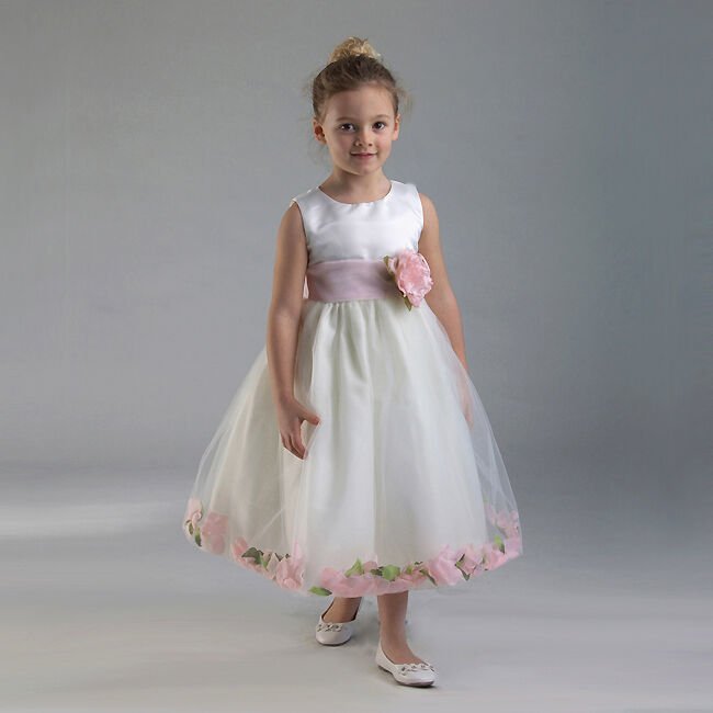 Image 2 of Stunning White Christening Flower Girl Dress w/Pink Petals Crayon Kids USA - Whi