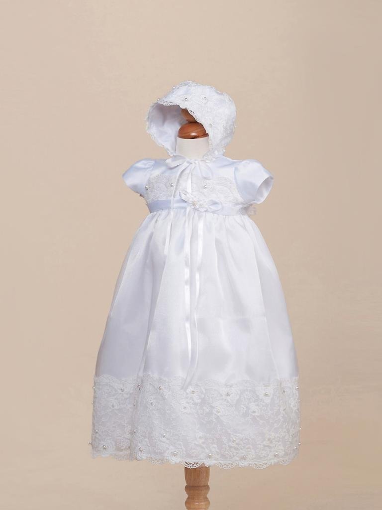 Image 1 of Gorgeous White Lace Baby Girl Christening Dress Hat Set, Crayon Kids USA BC 236 