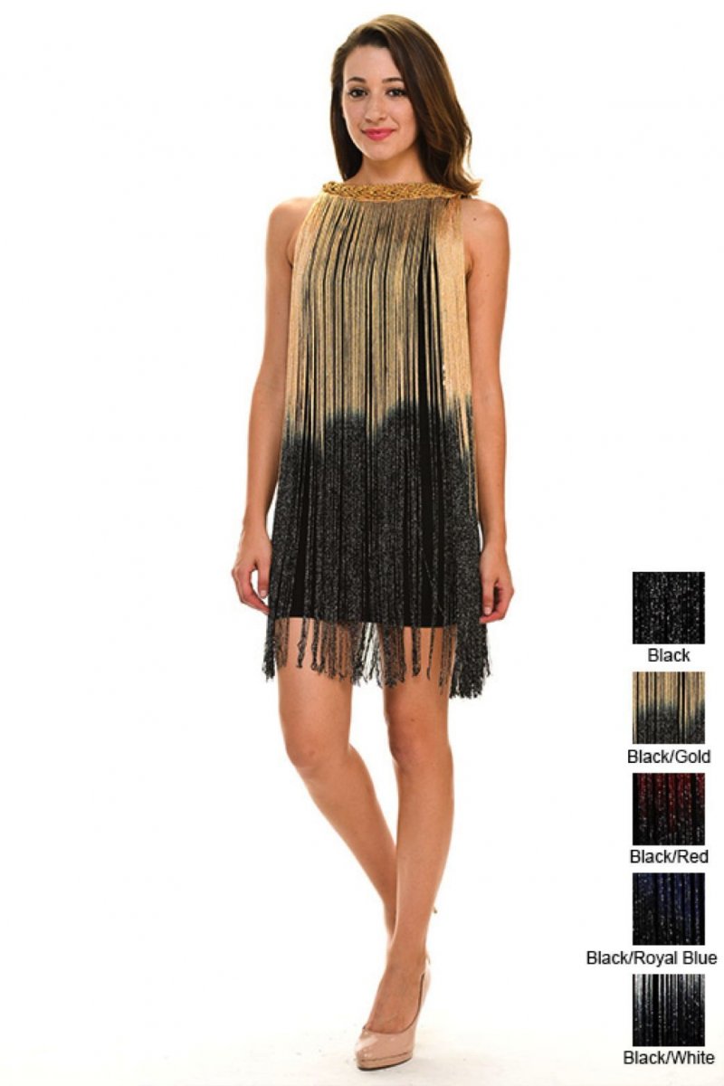 Image 0 of Sexy Jrs Fringe Black, Gold/Black, Red/Black Lined Party Mini Dress S, M, L - Bl