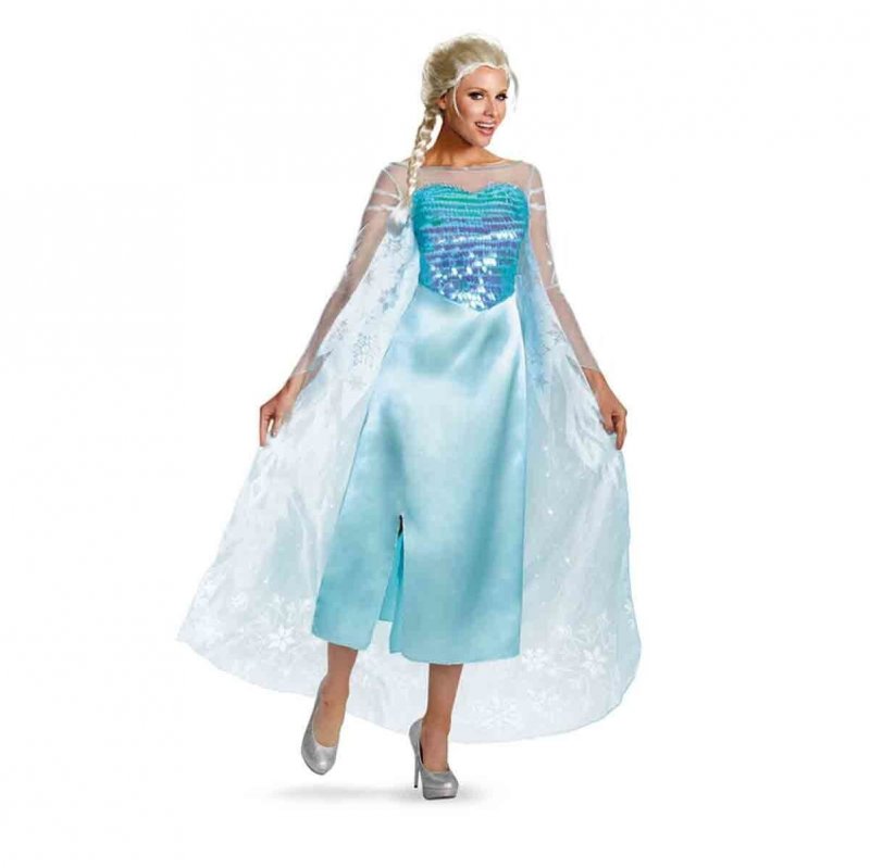 Disney Frozen Elsa Snow Queen Deluxe Blue Glitter Dress Adult Disguise 82832