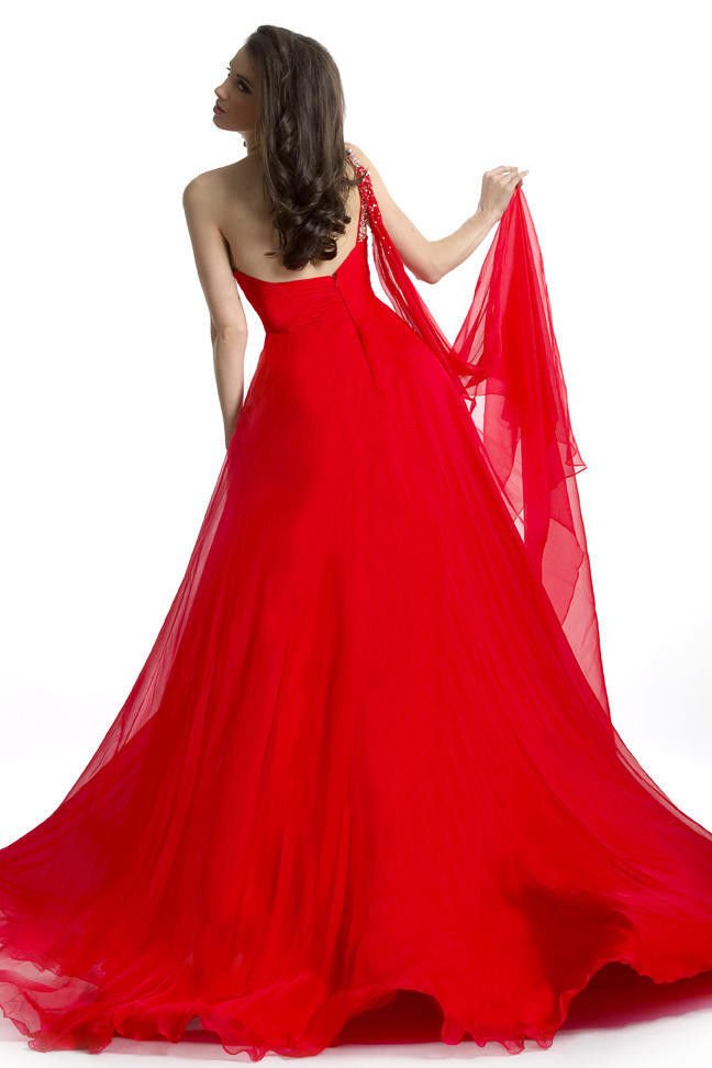Image 1 of Stunning Sexy Silk Beaded One Strap Pageant Prom Gown, Prima Donna 5581 - Red - 