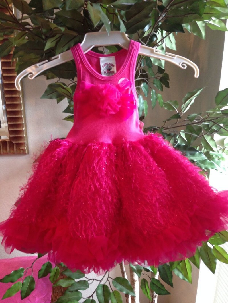 Image 1 of Posh Sparkly Fuchsia Eyelash Chiffon Pink Tutu Dress, 6M-5/6 USA Cupcakes Kisses
