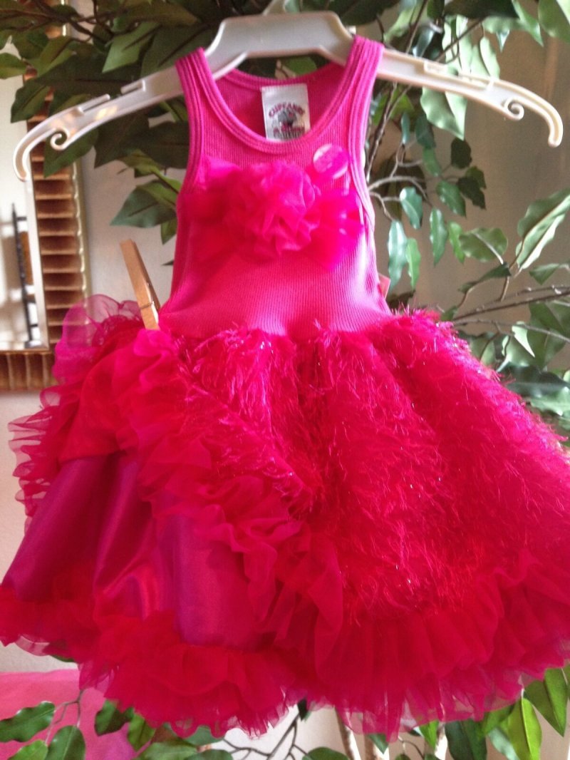 Image 3 of Posh Sparkly Fuchsia Eyelash Chiffon Pink Tutu Dress, 6M-5/6 USA Cupcakes Kisses