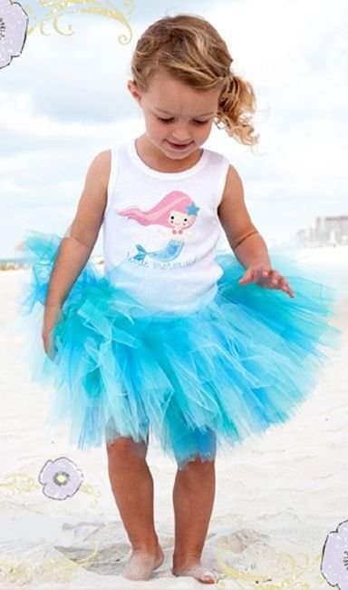 Beautiful Pansy Pie Little Mermaid Tank Top Poofy Ocean Blue Tutu Boutique Set -