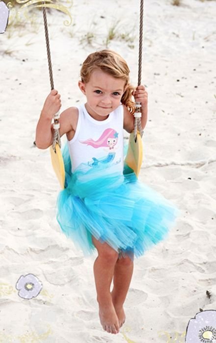 Image 1 of Beautiful Pansy Pie Little Mermaid Tank Top Poofy Ocean Blue Tutu Boutique Set -