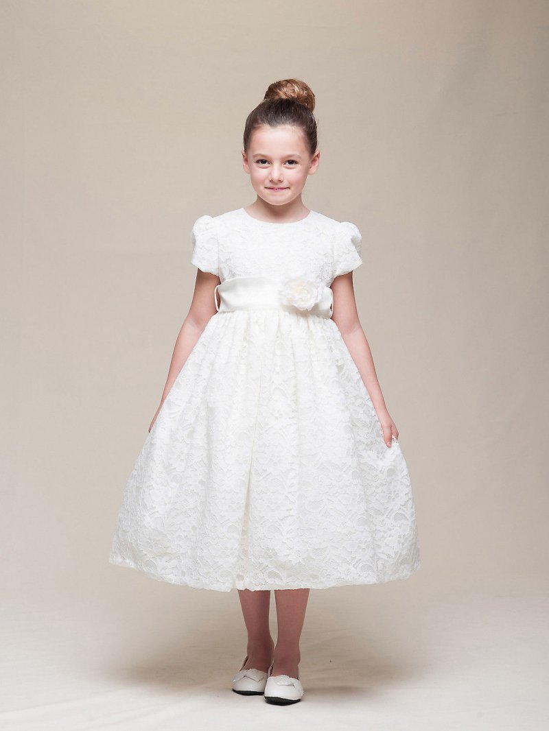 Stunning Ivory Lace Flower Girl Pageant Dress w/Rose Flower Crayon Kids USA - Iv