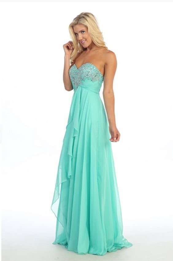 Image 0 of Romantic Sexy Strapless Mint Long Chiffon Evening Gown/Prom Dress/Beaded Bodice 