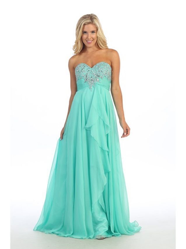 Image 3 of Romantic Sexy Strapless Mint Long Chiffon Evening Gown/Prom Dress/Beaded Bodice 