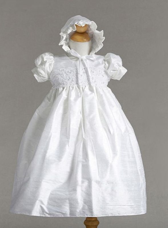 Image 0 of Stunning Shantung Silk Dressy Baby Girl Boutique Christening Holiday Dress/Hat -