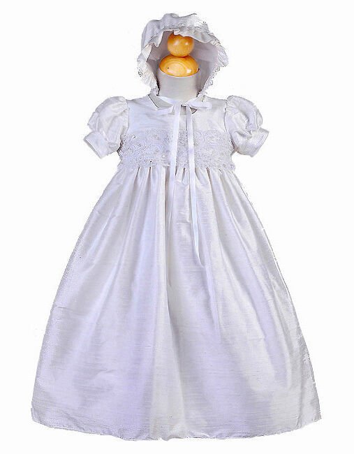 Image 1 of Stunning Shantung Silk Dressy Baby Girl Boutique Christening Holiday Dress/Hat -