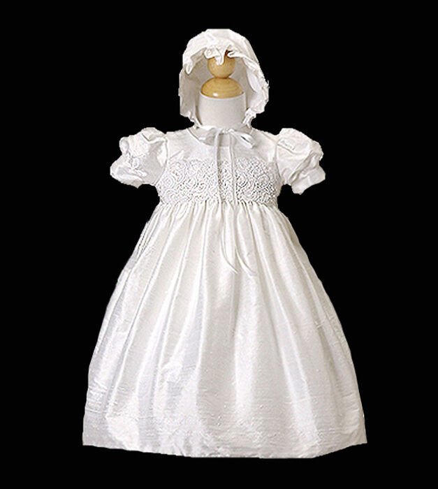 Image 2 of Stunning Shantung Silk Dressy Baby Girl Boutique Christening Holiday Dress/Hat -